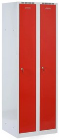 Plechová šatníková skrinka S8 na sokli, 2-dverová, 1800 x 600 x 500 mm, cylindrický zámok, červené dvere