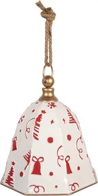 Vianočná dekorácia biely kovový zvon na povraze - Ø 24*25 cm