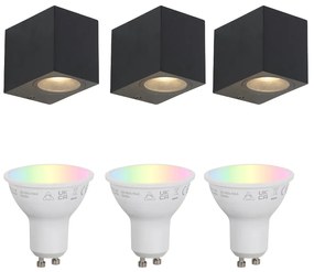 Sada 3 inteligentných nástenných svietidiel čierna GU10 50mm IP44 - Baleno