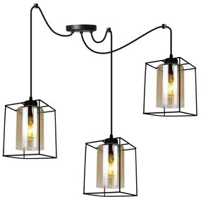 Závesné svietidlo Hella Cage Spider, 3x medové sklenené tienidlo v kovovom ráme