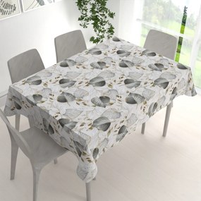 Biante Veľký dekoračný obdĺžnikový obrus Leona LN-173 Sivé listy na režnom 260x320 cm