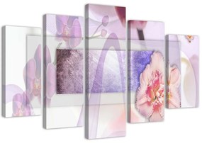 Obraz na plátně pětidílný Abstraktní květiny fialové - 150x100 cm