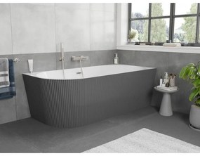 Mexen Silo, rohová voľne stojaca ryhovaná vaňa, pravá, 150 x 75 cm, biela-šedá, oceľový prepad, 52891507562P-97