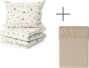 Sada krepových obliečok ASTORIA POLY krémové + plachta Jersey 90 x 200 cm cappuccino, jednolôžko
