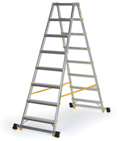 Obojstranné hliníkové schodíky ALVE EUROSTYL so stabilizátorom, 2x8 stupňov, výška 1,68 m