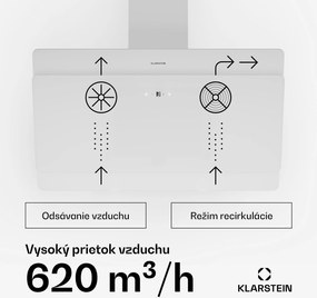 Klarstein Aurica 90, digestor, 90 cm, nástenný, 610 m³/h, LED, dotykové ovládanie, sklo, biely