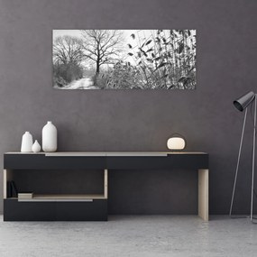 Obraz - Pole v zime (120x50 cm)