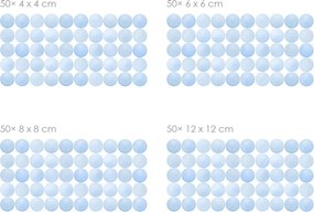 Akvarelové bodky svetlomodré 50 ks textilné prelepiteľné nálepky na stenu 50 ks 4x4 cm