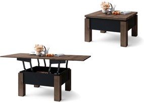 Mazzoni OSLO dub hnedý / čierny mat, rozkladací konferenčný stolík s výškovo nastaviteľnou stolovou doskou