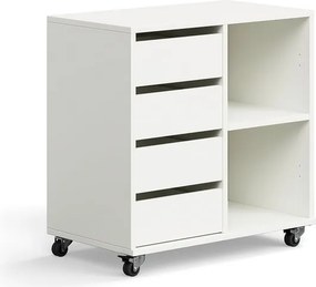 Študentská úložná skrinka CASPER, 4 zásuvky, 2 priehradky, biela