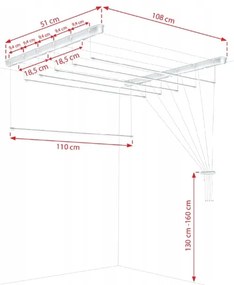 Erga Erga, stropný vešiak na sušenie bielizne 6x110 cm, biela, ERG-SEP-10SUSSUF6PP11