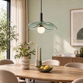 Dizajnová závesná lampa čierna so zeleným sklom - Kemner