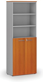 Kombinovaná kancelárska skriňa PRIMO GRAY, dvere na 3 poschodia, 800 x 420 x 2128 mm, sivá/čerešňa