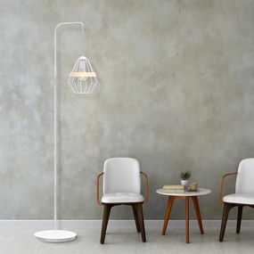 Stojacia lampa Cliff, 1x drevené/biele drôtené tienidlo, w