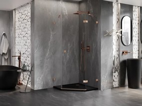 Mexen Lunar, päťuholníkový sprchový kút s pravým sklonom 80 x 80 cm, 8mm číre sklo, profil medená matná, 831-080P-080L-65-00-P