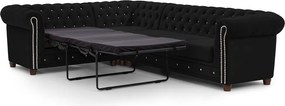 Čierna zamatová rozkladacia rohová pohovka (ľavý roh/do L) York Blik – Ropez