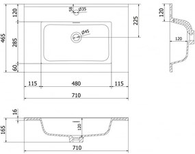Mexen Otis, umývadlo na zapustenie 71 x 46,5 cm, čierna matná, 25187071