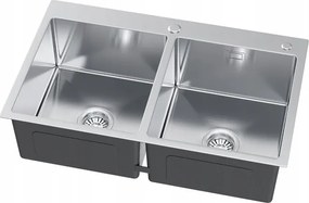 Erga HD, 2-komorový oceľový drez 780x480x215 mm, brúsená oceľ, ERG-MLS-LEX7848