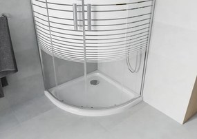 Mexen Rio sprchová kabína polkruhová 90 x 90 cm, biele pruhy, chróm + vanička Flat, biela - 863-090-090-01-20-4110