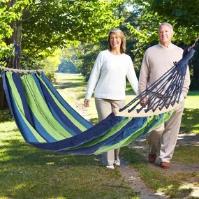 Modro-zelená hojdacia sieť s vankúšom HAMAK pre 2 osoby 260x150 cm