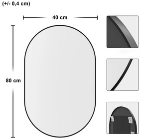 Oválne zrkadlo na stenu OLVANI 80x40 cm s čiernym rámom