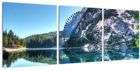 Obraz vysokohorského jazera (s hodinami) (90x30 cm)
