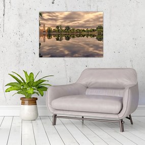 Sklenený obraz jazera a stromov (70x50 cm)