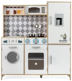 Drevená kuchynka na hranie s príslušenstvom, kuchynská súprava, detská kuchynka so zmrzlinovačom a sporákom, prírodná povrchová úprava