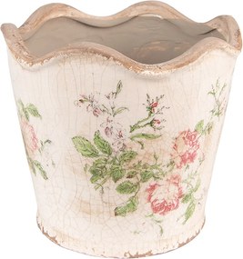 Keramický obal na kvetináč s ružami a vlnitým okrajom Rossia M - Ø16*14 cm