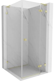 Mexen Lunar, L výklopný sprchový kút pravý 80 x 80 cm, 8mm číre sklo, zlatý kartáčovaný - 834L-080-080-55-00-P