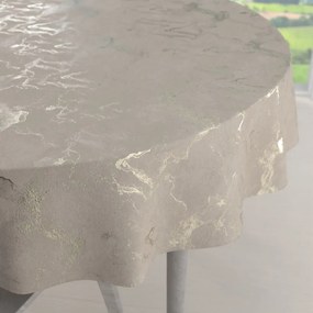 Biante Veľký zamatový okrúhly obrus Isabela IBL-018 Zlatý/dymový mramor na púdrovo béžovom Ø 250 cm