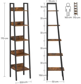 Regál TAYLOR 5 políc 170x33,8 cm, rustikálne hnedý