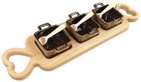 AMADEA 46240 Podnos 3 keramické misky a drev. lyžičky 43cm drev. dekorácie