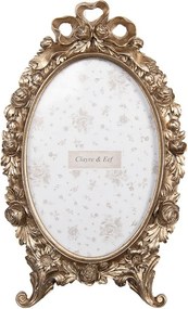 Zlatý antik fotorámik zdobený mašľou a ružami - 13*2*23 cm / 10*15 cm