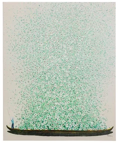 Flower Boat obraz béžovo-zelený 120x160 cm