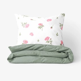 Bavlnené posteľné obliečky Duo - Pivonky so šalviovo zelenou