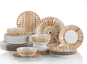 Porcelánová jedálenská súprava 24 ks Zag hnedá/biela