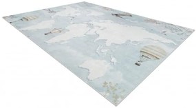 Koberec protišmykový BAMBINO 1163 Mapa sveta, svet pre deti - modrý