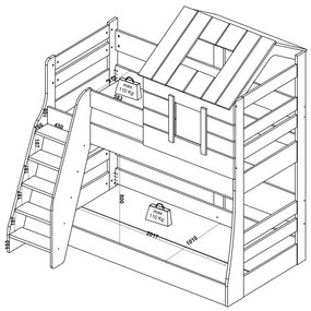 Poschodová posteľ so schodíkmi Boom - biela/šedá