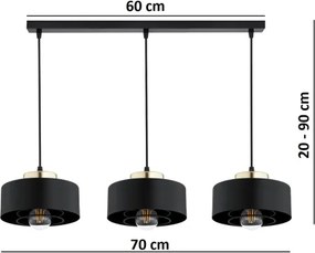 Brilagi - Závesný luster na lanku SPRING 3xE27/60W/230V čierna/zlatá