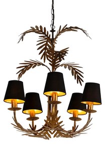 Lustr zlatý s čiernym bavlneným tienidlom 5-svetlo - Botanica
