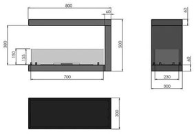 InFire - Rohový BIO krb 80x50 cm obojstranný