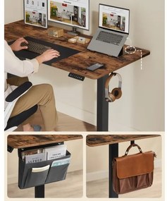 Výškovo nastaviteľný písací stôl SOLEA-X hnedo/čierny