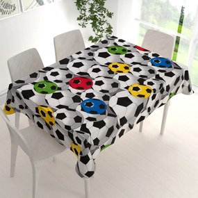 Biante Detský bavlnený obdĺžnikový obrus Sandra SA-580 Farebné a sivé futbalové lopty 50x100 cm