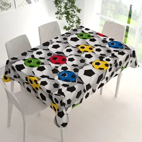 Biante Detský bavlnený obdĺžnikový obrus Sandra SA-580 Farebné a sivé futbalové lopty 80x120 cm