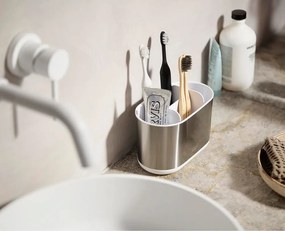 Stojan na zubné kefky z nehrdzavejúcej ocele v striebornej farbe Duo Steel – Joseph Joseph