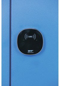 Šatníková skrinka S1 znížená, 2 oddiely, 1500 x 600 x 500 mm, zámok s čítačkou RFID kariet, modré dvere