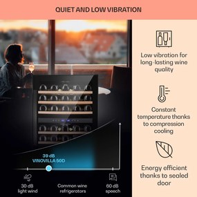 Klarstein Vinovilla 50 Duo, dvojzónová vinotéka, 53 l, 17 fliaš, 3-farebné LED osvetlenie, sklenené dvere