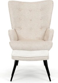 Relaxačné kreslo ušiak s taburetom ROYAL II — kov, látka, krémová