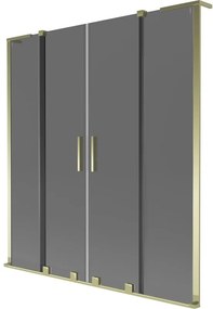 Mexen Velar L Duo, 2-krídlová posuvná vaňová zástena 160 x 150 cm, 8mm šedé sklo, zlatá lesklá, 896-160-003-42-50